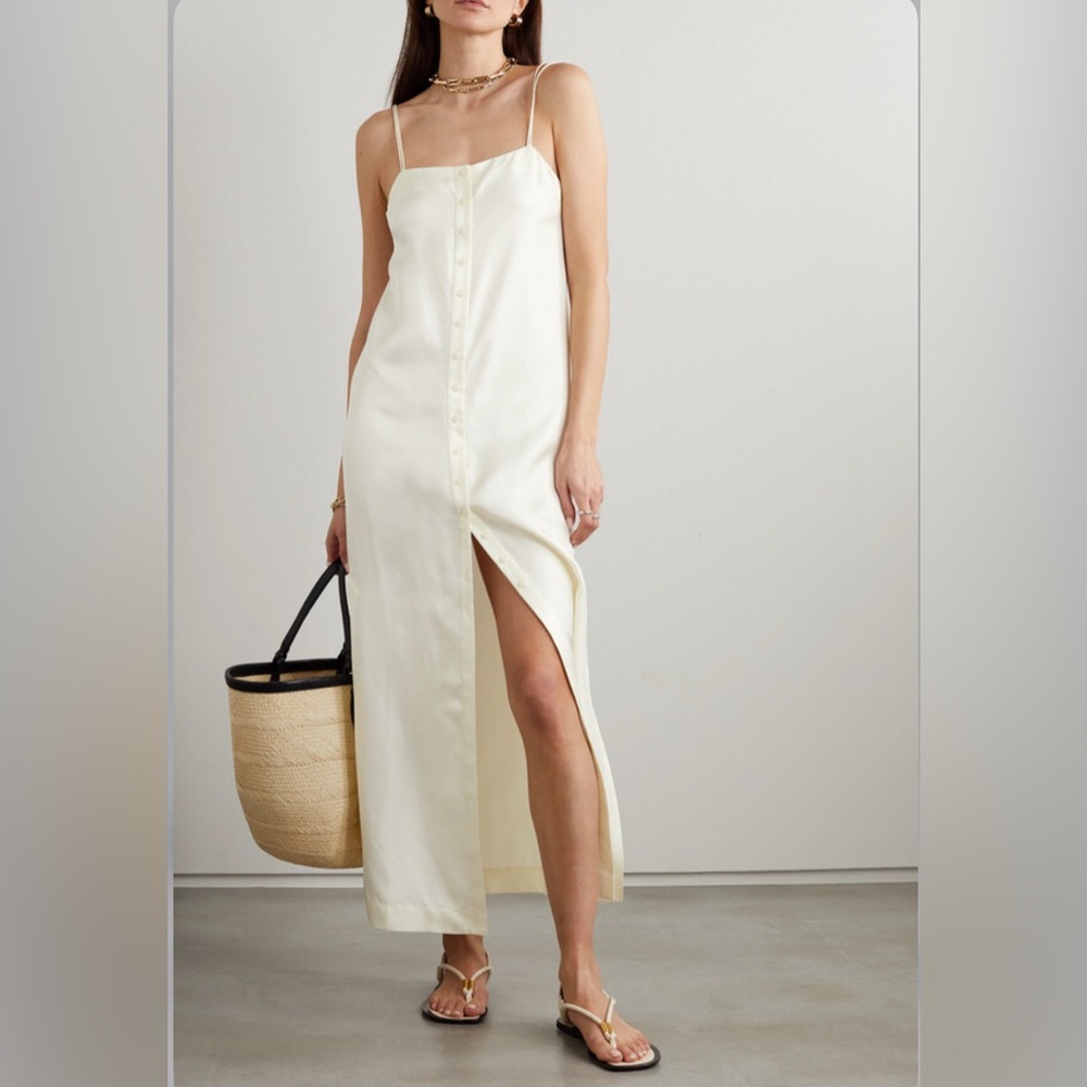 LOULOU STUDIO Vabea Dress in Ecru, Size Small, 100% Silk Button Front Slip Dress
